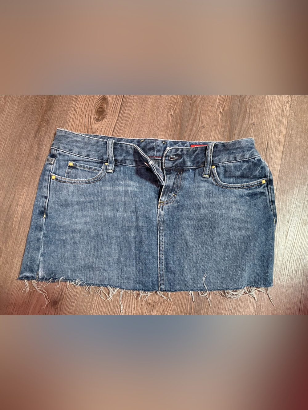 Raw Hem Denim Mini Skirt in Classic Blue